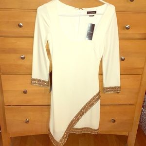 BEBE off white dress with beading
